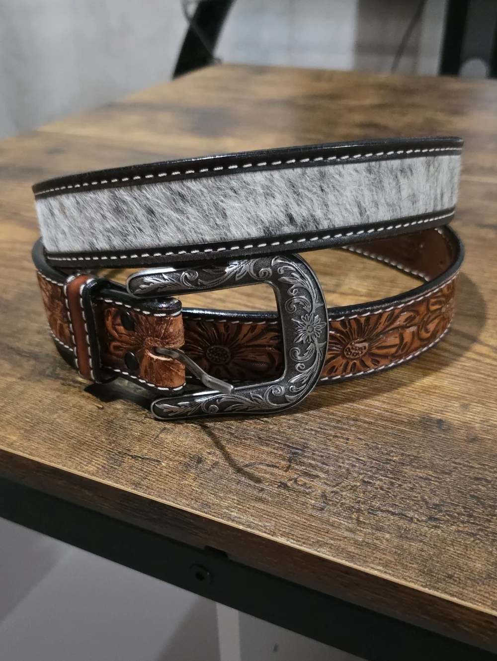 Floral Hair On Hide Belt